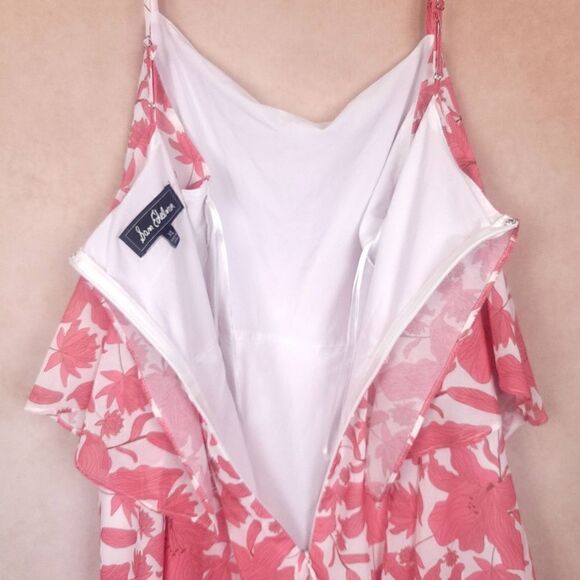 Sam Edelman Pink White Floral Spaghetti Strap Ruffle Tiered Mini Dress Size XL - Picture 7 of 8